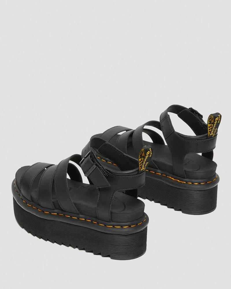 Black Women's Dr Martens Blaire Hydro Leather Platform Gladiator Sandals | CA 293YXF